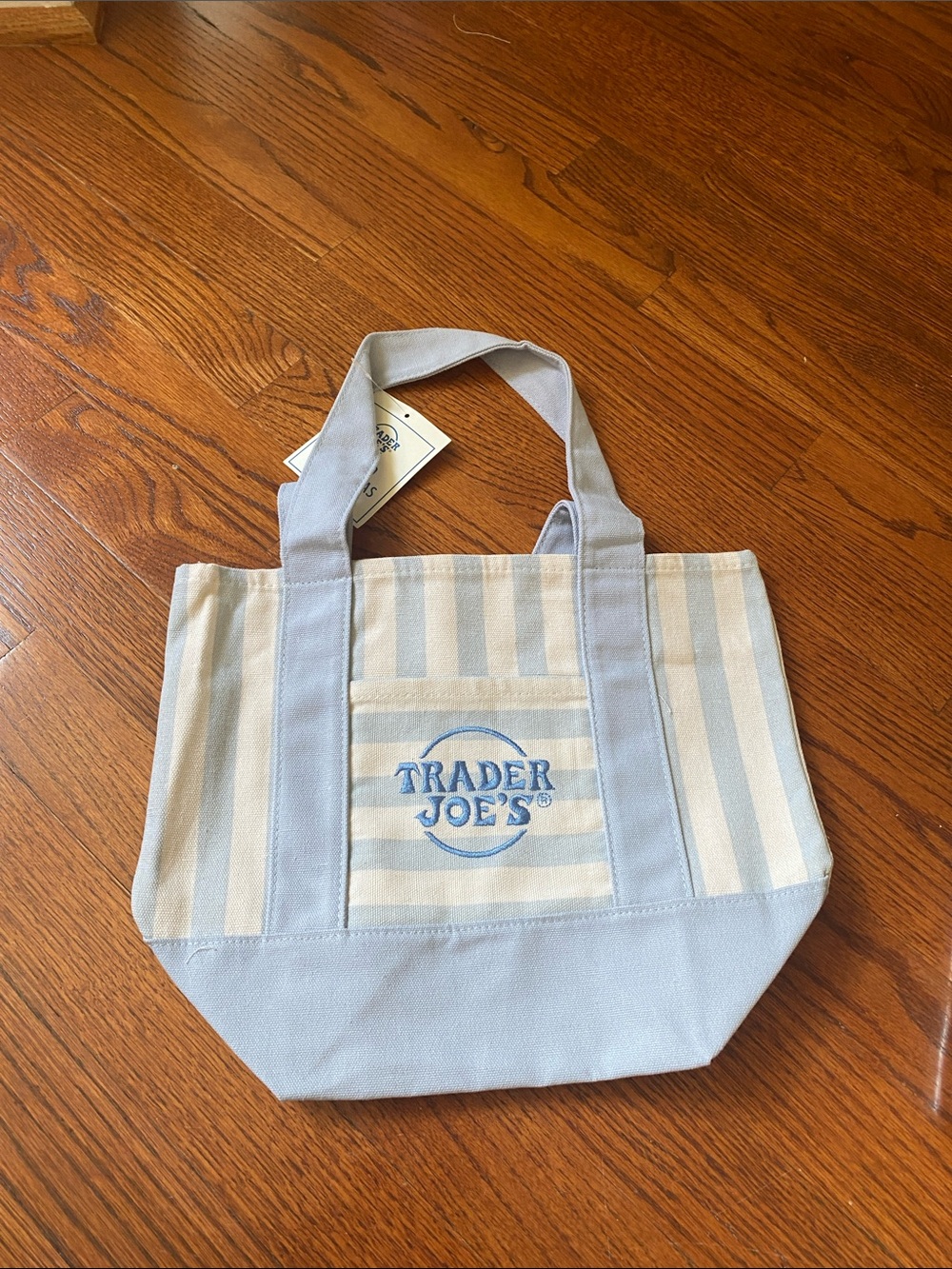 Trader Joe's Blue & Cream Striped Canvas Tote Bag